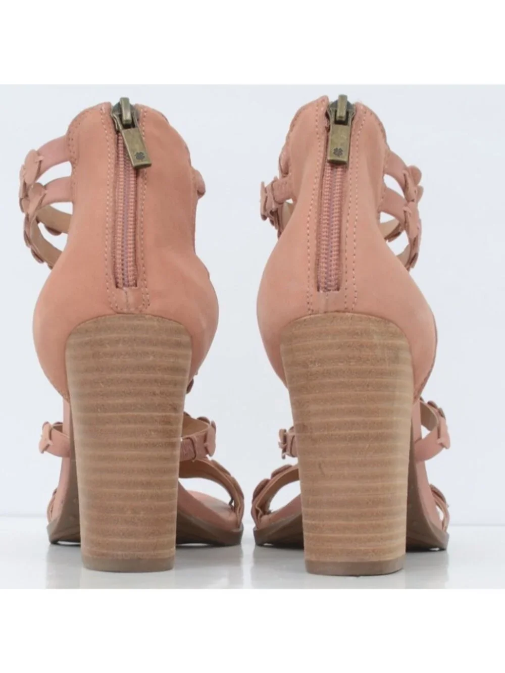 Lucky Brand Leather Lameer 8 (EUR 38.5)‎ Braided Straps Block Heels Feminine